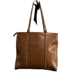 Iacucci British Tan gold Studded Leather Tote with Sturdy Handles NWOT